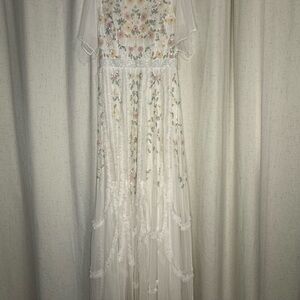Mac Duggal White Floral Maxi Dress